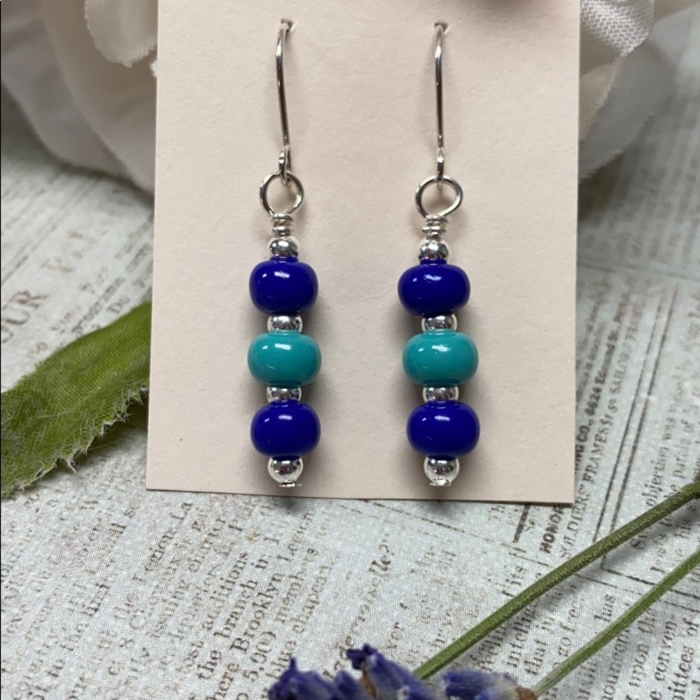 NWOT Sterling ear wires royal blue & turquoise ear